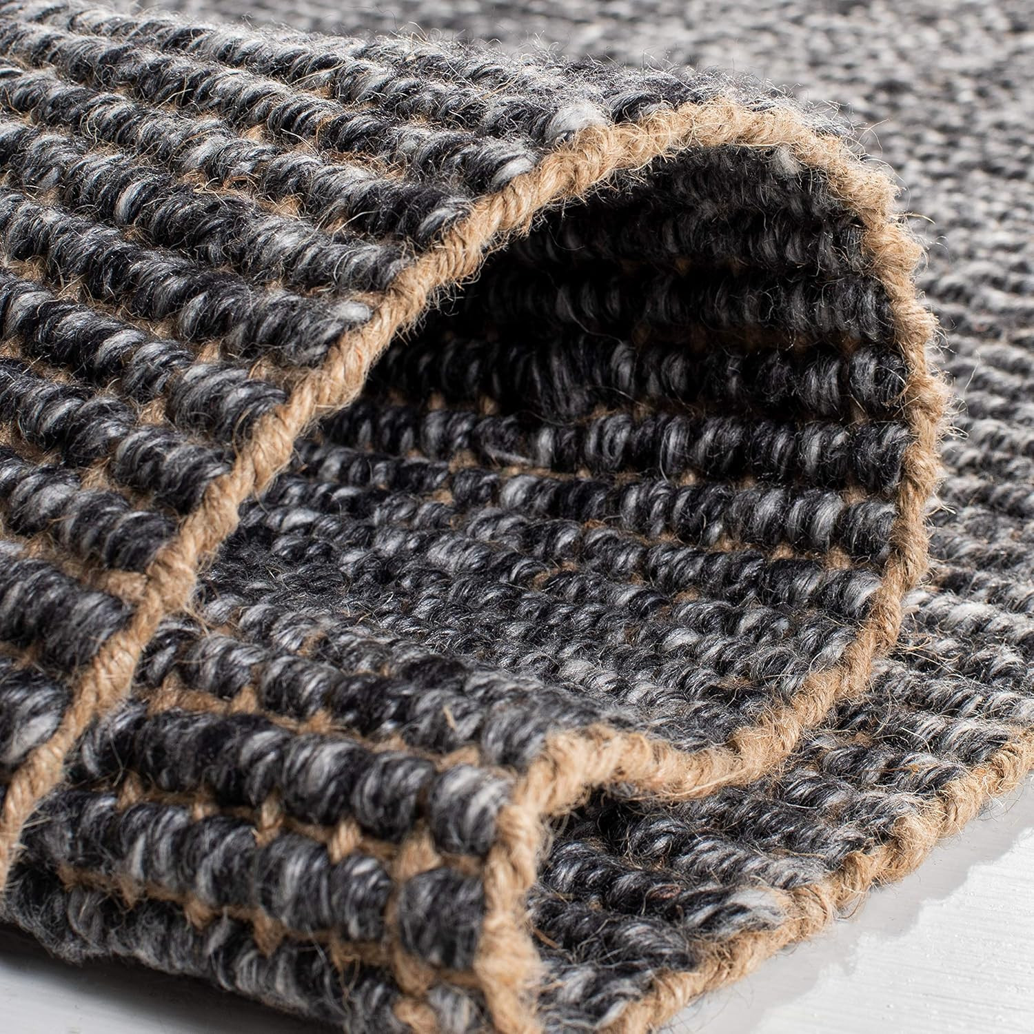 Handmade Jute Area Rug 6′ x 9′ – Charcoal & Natural, Perfect for High Traffic Ar