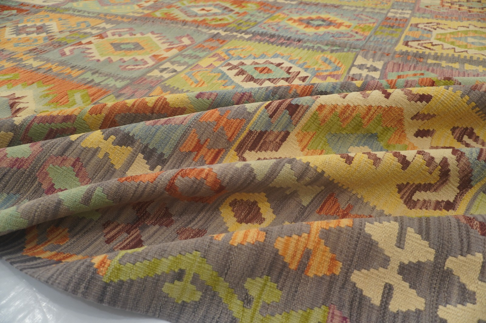 10×16 FT Soft Gray Afghan hand woven Boho wool Reversible kilim Area rug
