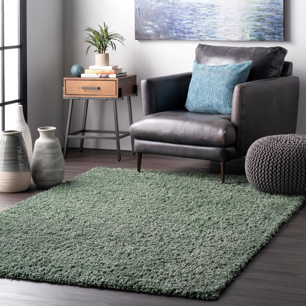 Kara Solid Shag Green Doormat 3 Ft. X 5 Ft. Area Rug