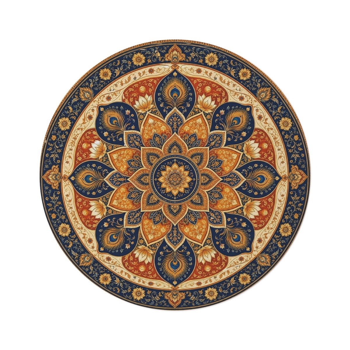 Round Mandala Area Rug, Celestial Boho Floor Mat, Sacred Geometry Home Decor