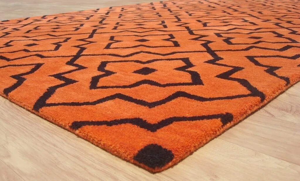 Stark Lilly Tile Modern Orange Black Hand-Tufted 100% Wool Soft Area Rug Carpet