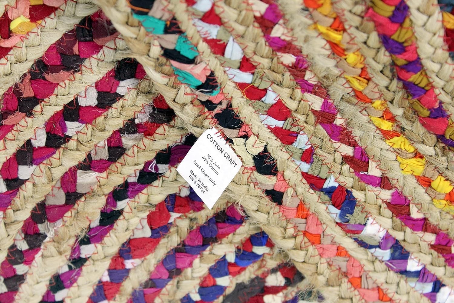 3×5 Ft Oval Jute Chindi Braid Rag Rug Multi Color Handwoven Reversible Area Mat