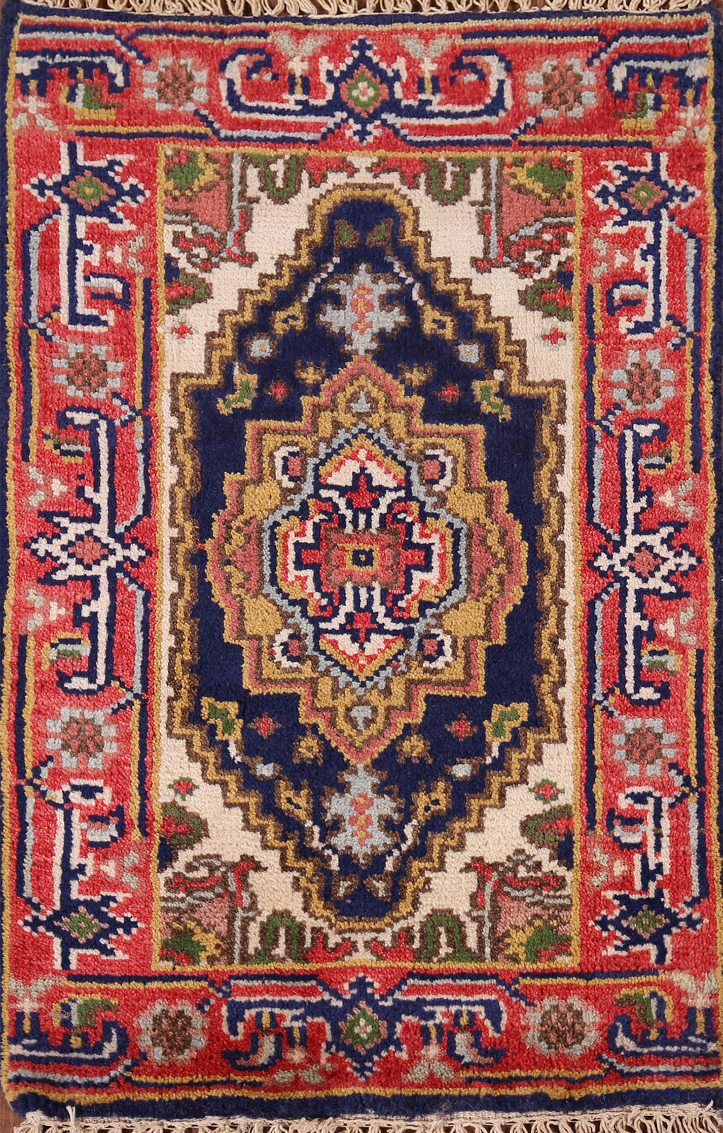 Navy Blue/ Red Heriz Serapi Indian Small Rug 2×3 Handmade Wool