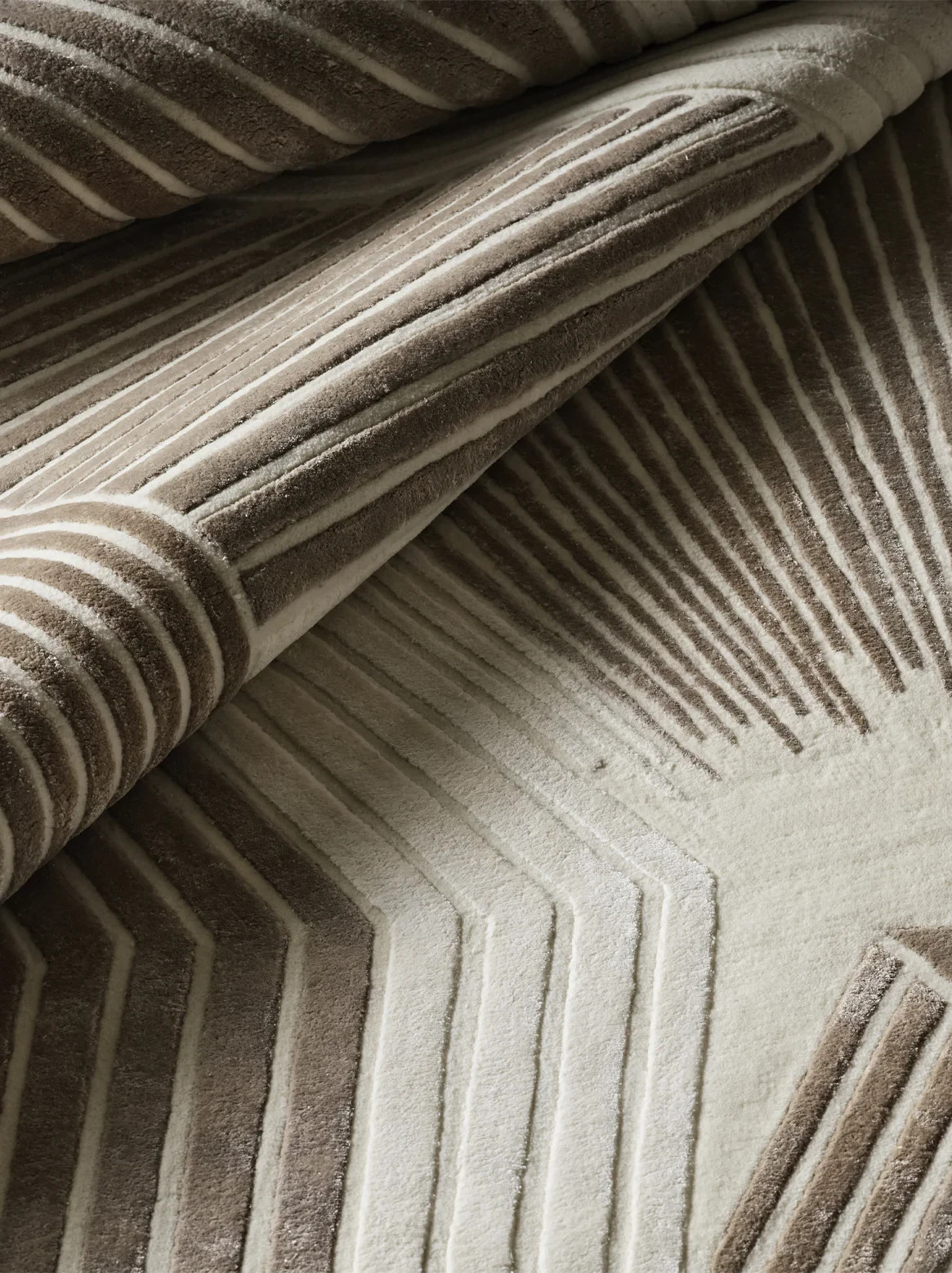 Contemporary Architectural Prism Rug – Hand-Finished Textured Linework in Mink