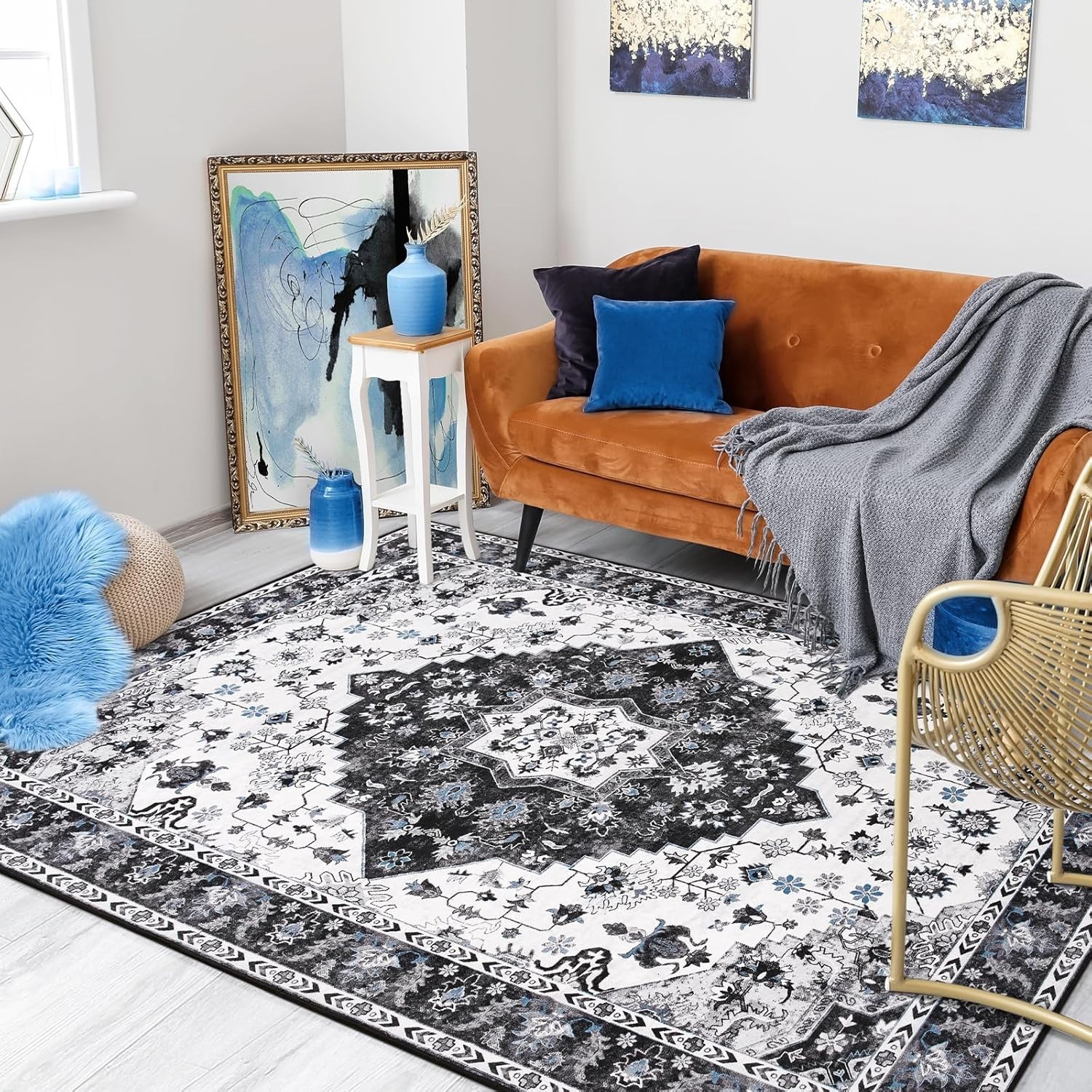 Soft & Durable Vintage Floral Rug 4×6 – Low Pile, Machine Washable Home Decor
