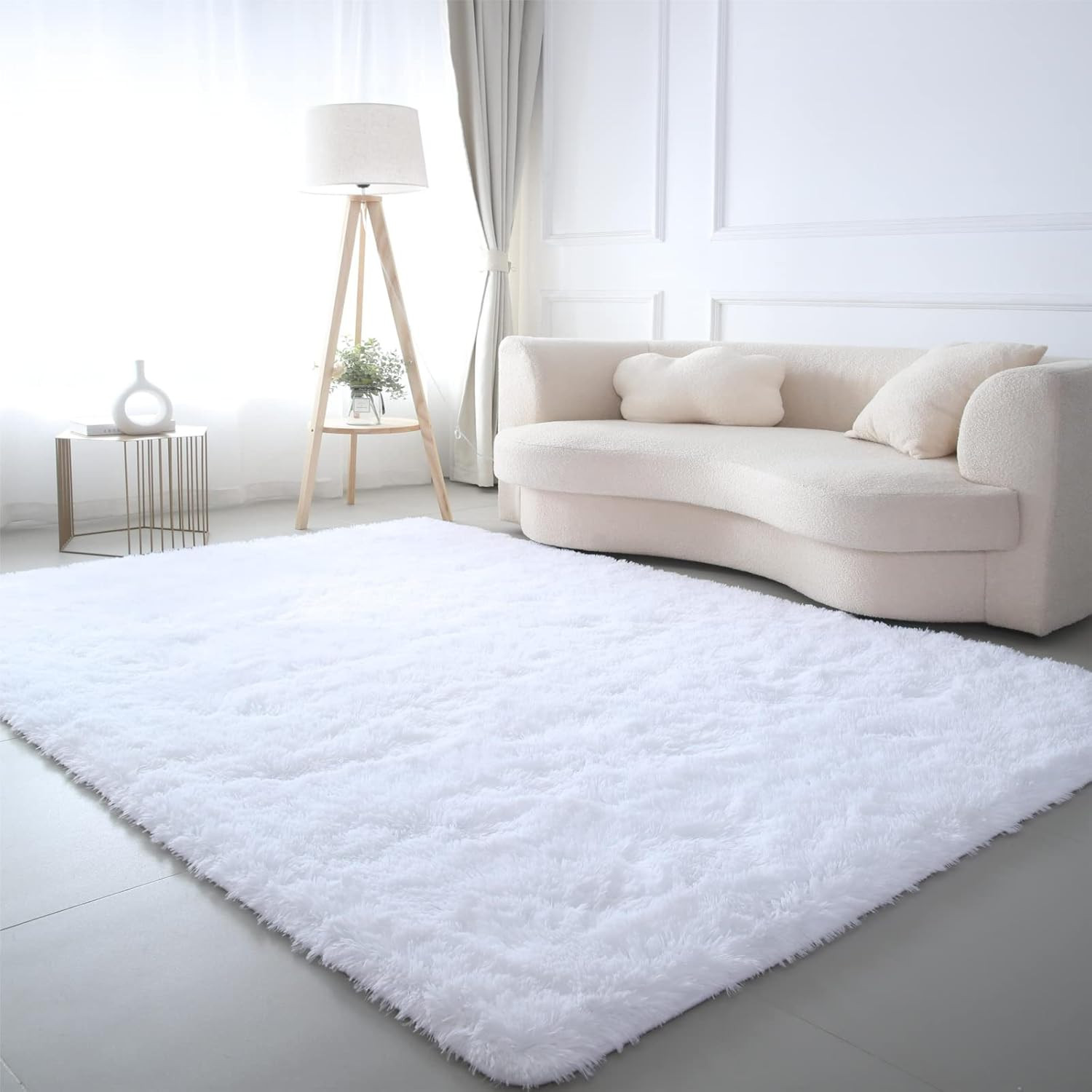 Grey Area Rug for Living Room: Indoor Ultra Soft Shag Plush Rugs for Bedroom – N