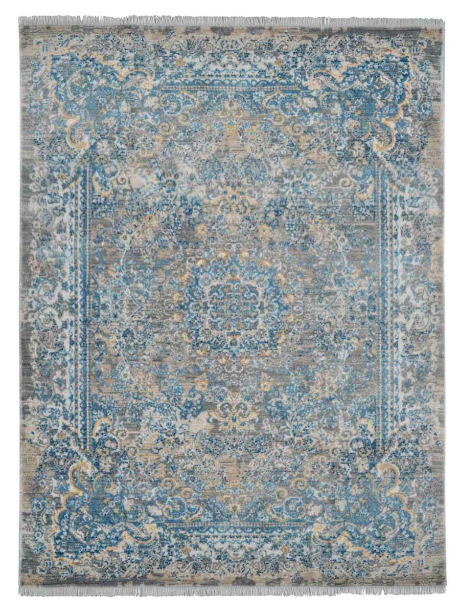 Machine Woven Cross Weave Polyester Area Rug Oriental Gray Blue BBH Homes M00100
