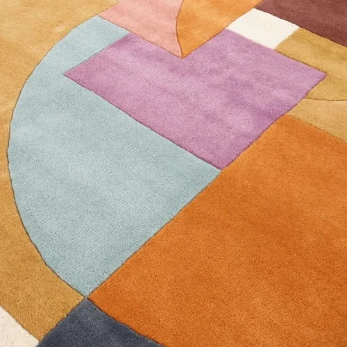 Modern Abstract Tufted Wool Rug Pastel Geometric Handmade Area Carpet