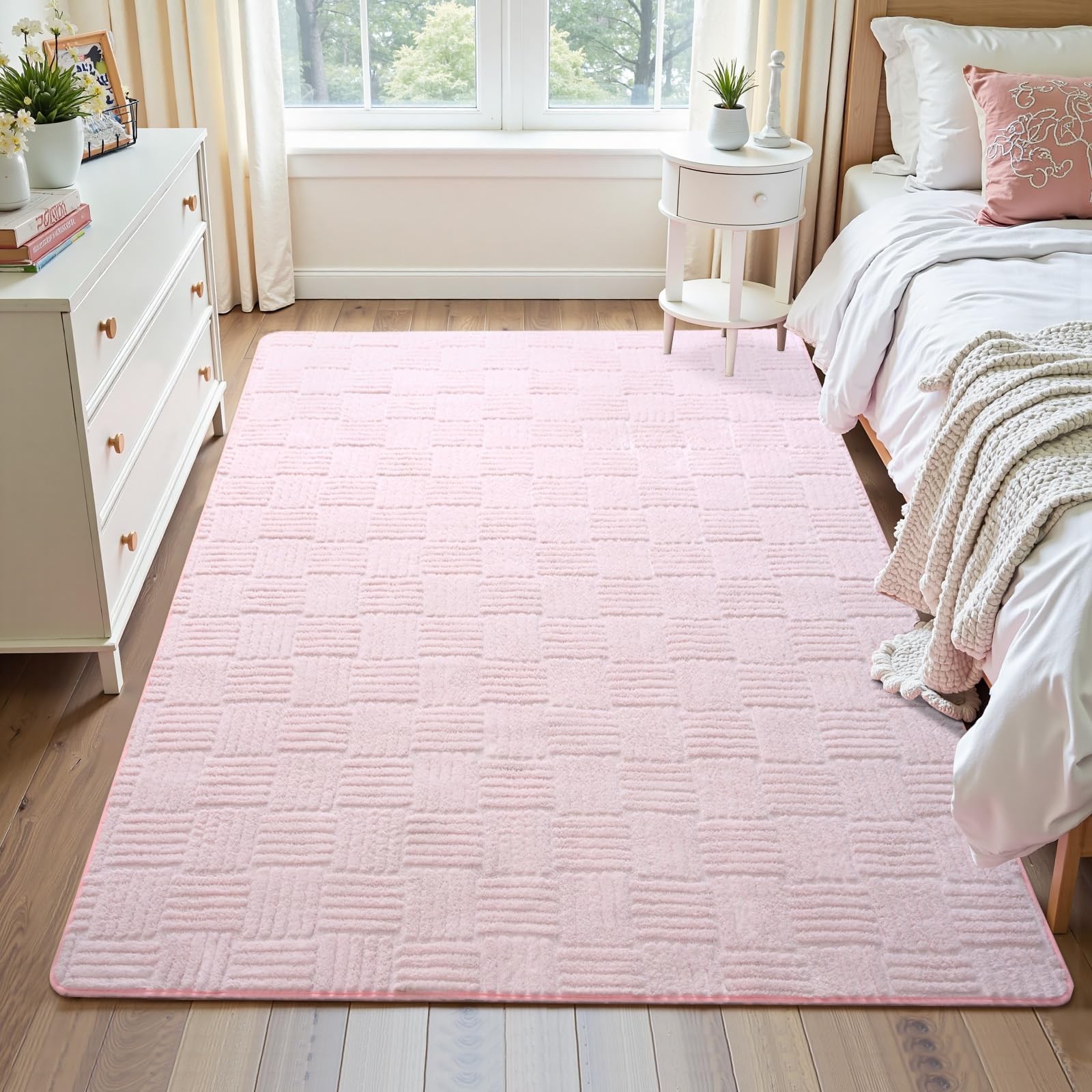 3×5 Pink Washable Shag Area Rug for Girls Bedroom, Modern Geometric Non Slip …