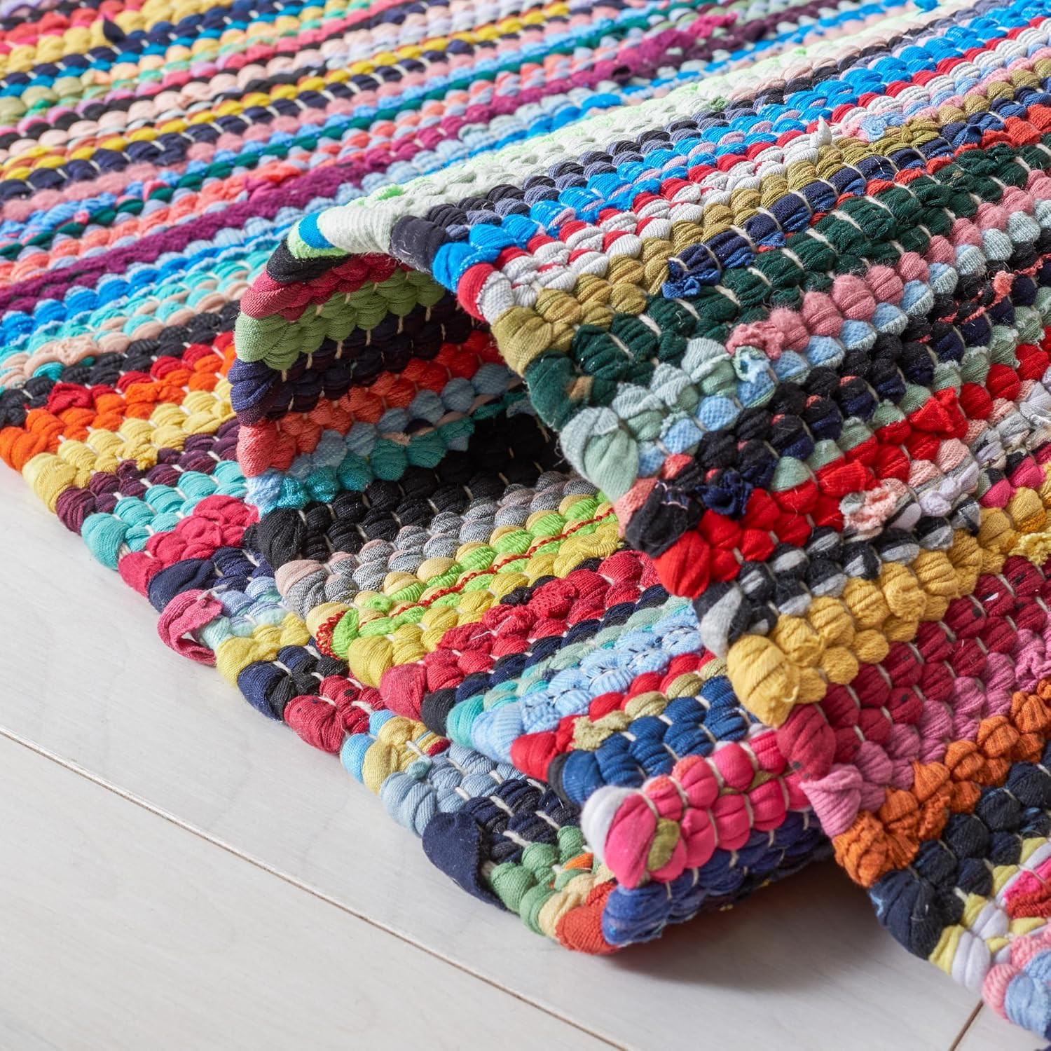 SAFAVIEH Rag Rug Collection Area Rug – 10′ X 14′, Multi, Handmade Boho Stripe Co