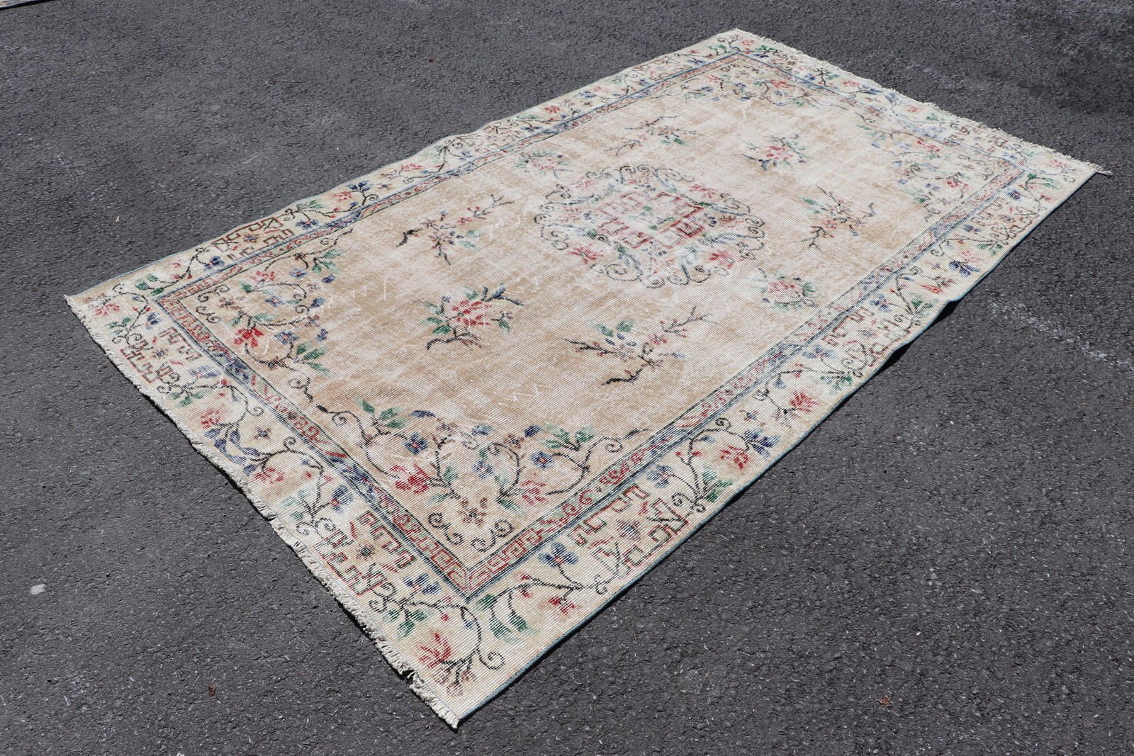 Turkish Large Rug, 5,4×9,4 ft Vintage Rug, Blue Oriental Wool Rug