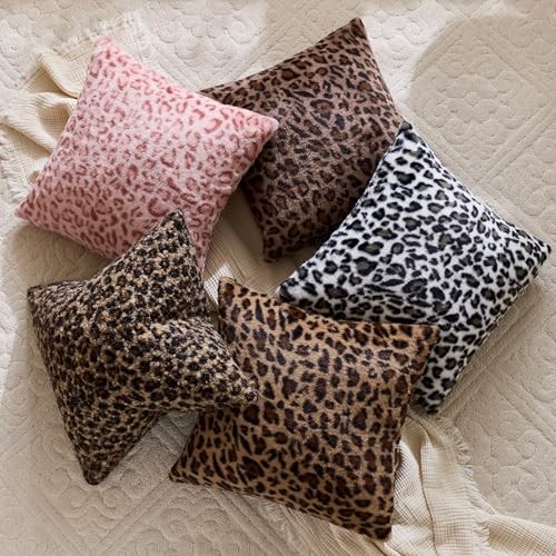 KINDREX Leopard Print Boucle Pillow 18″ x 18″ (Pack of 2) Cheetah(boucle)