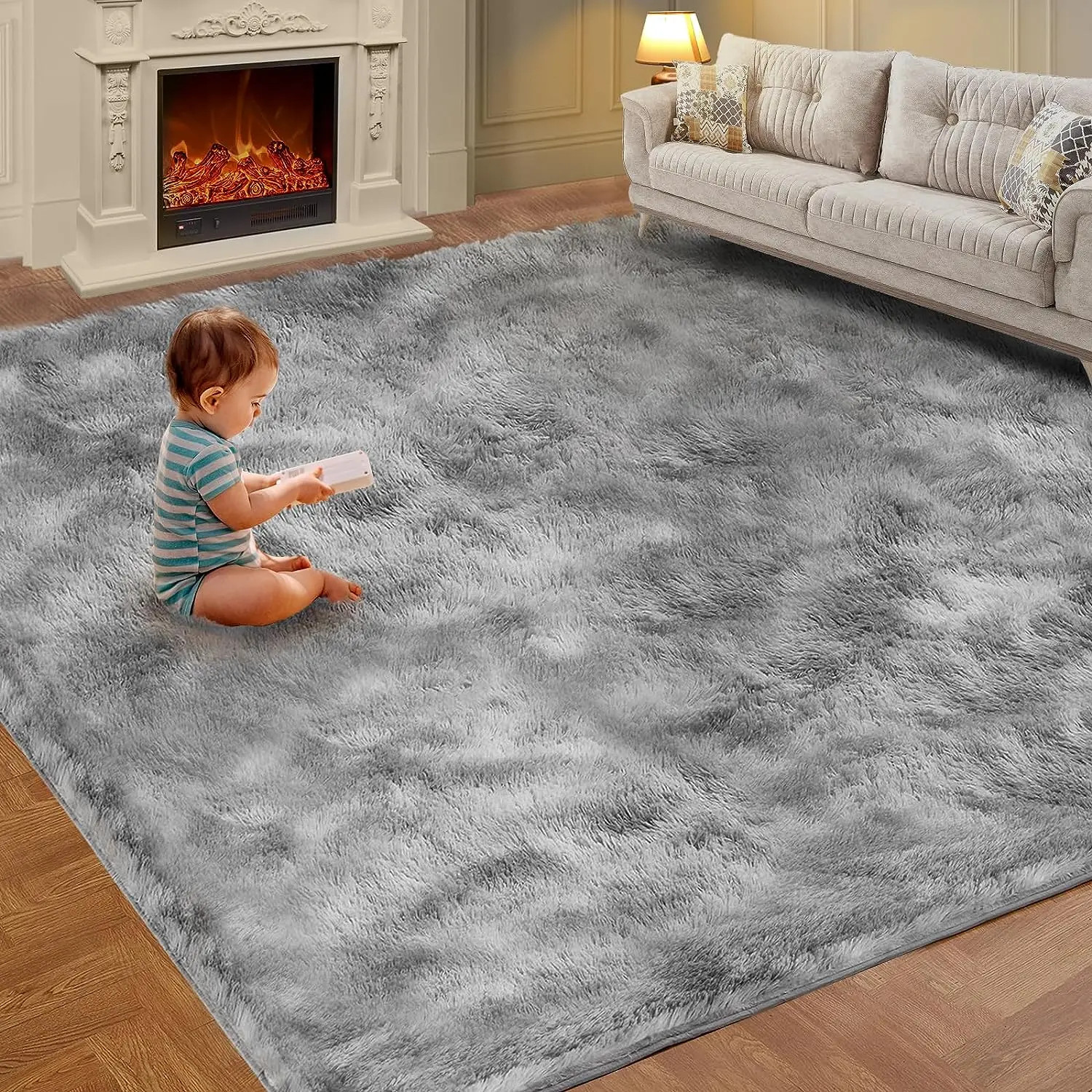 VIKAMA Tie Dye Plush Rug Soft Fluffy Non Slip Carpet for Living Room Bedroom