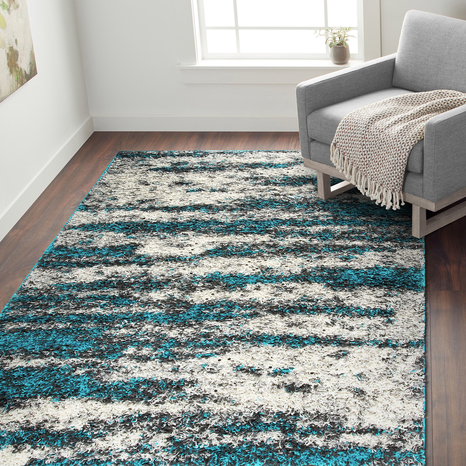 Rugs for Living Room Modern Abstract Design Plush Shag Area Rug Bedroom Carpet