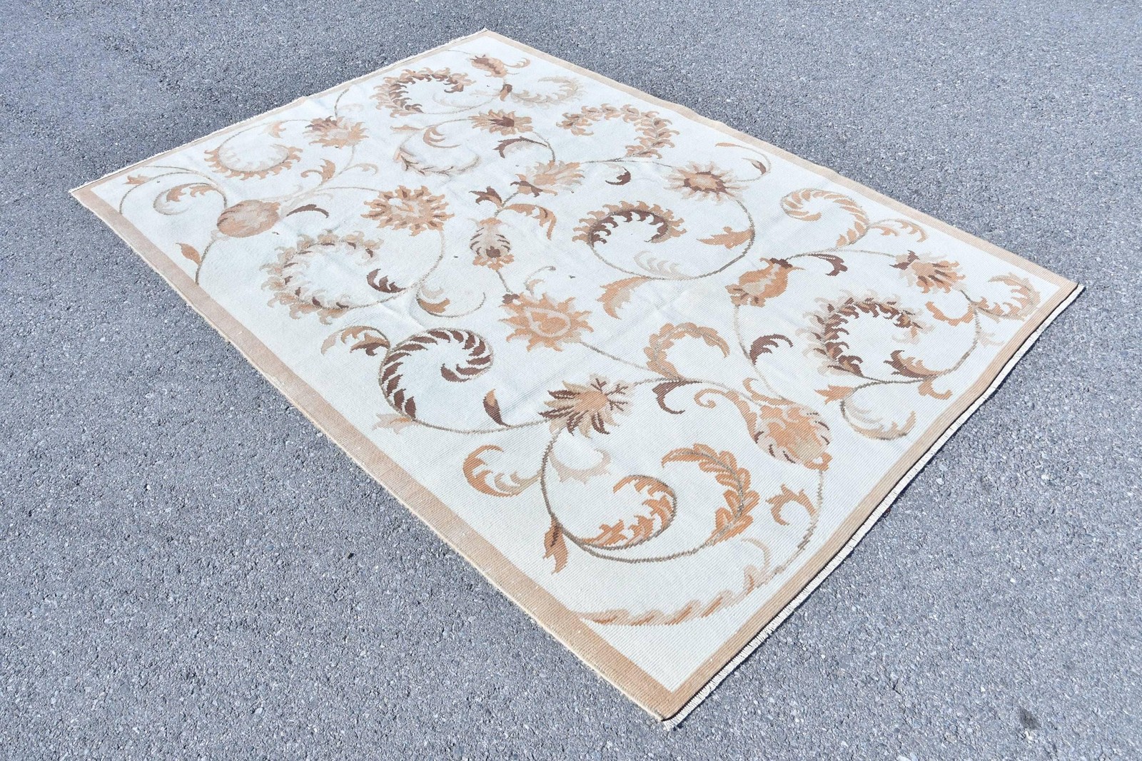 Rug, 5,7×7,7 ft Vintage Rug, White Polka dot Rug Wool