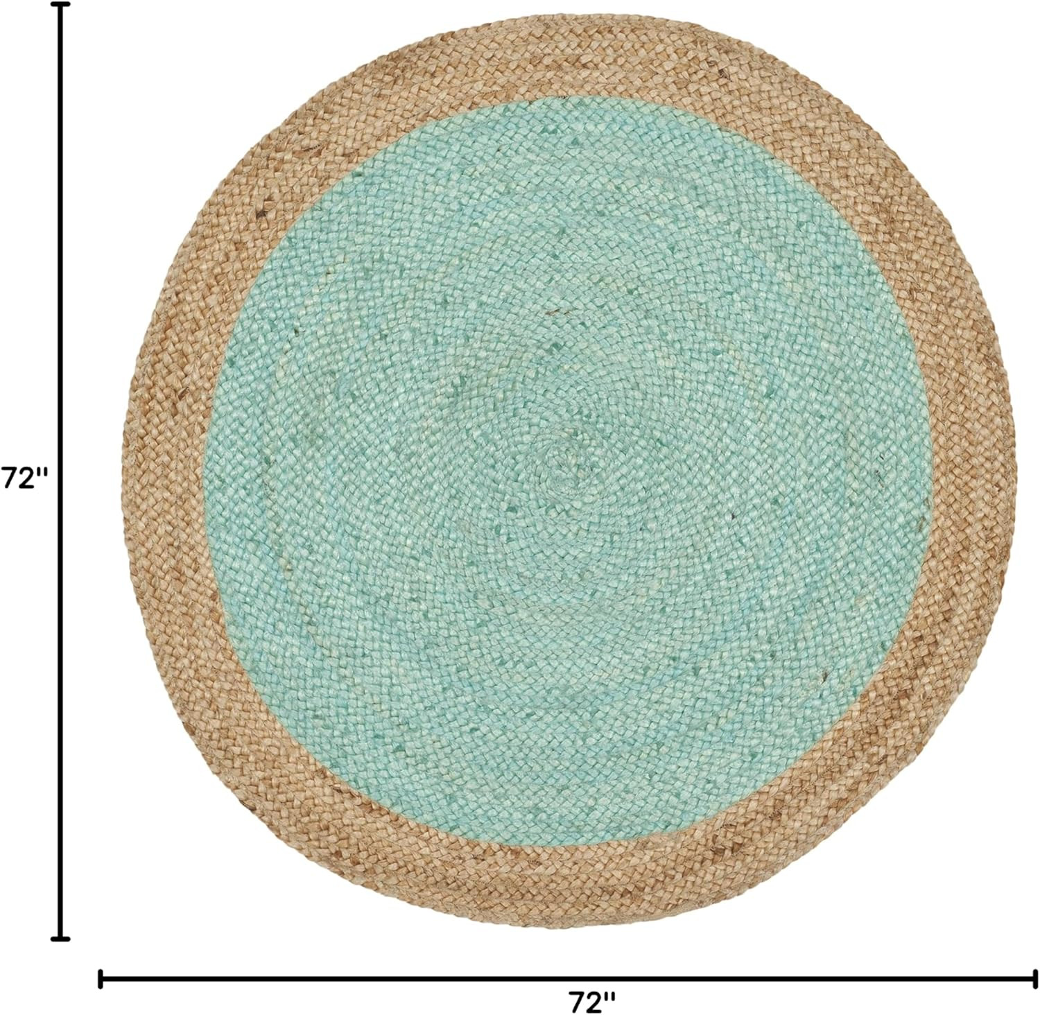 Handmade Aqua Blue & Natural Brown Jute Area Rug – 6′ Round, Braided Design