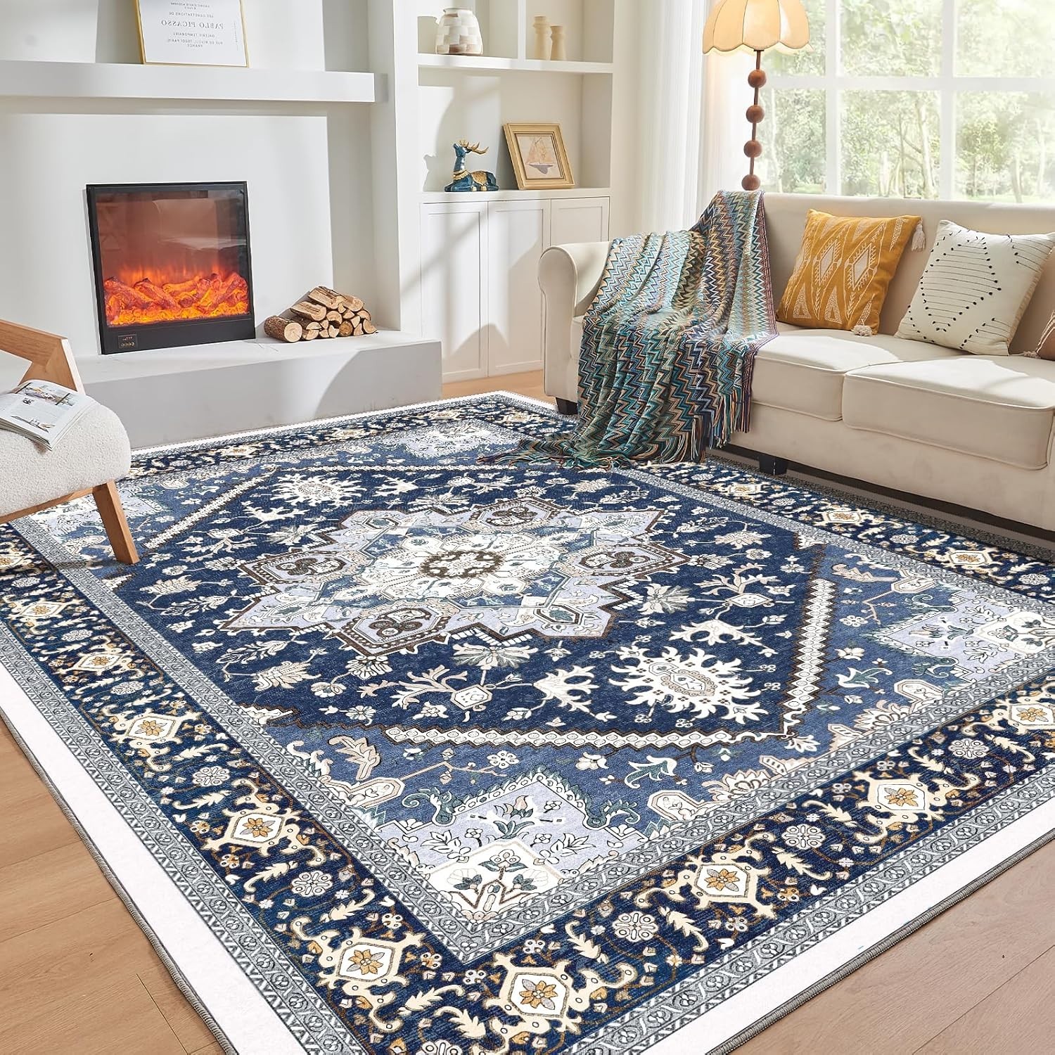 Luxurious 5×7 Faux Cashmere Area Rug – Washable & Non-Slip for Modern Homes