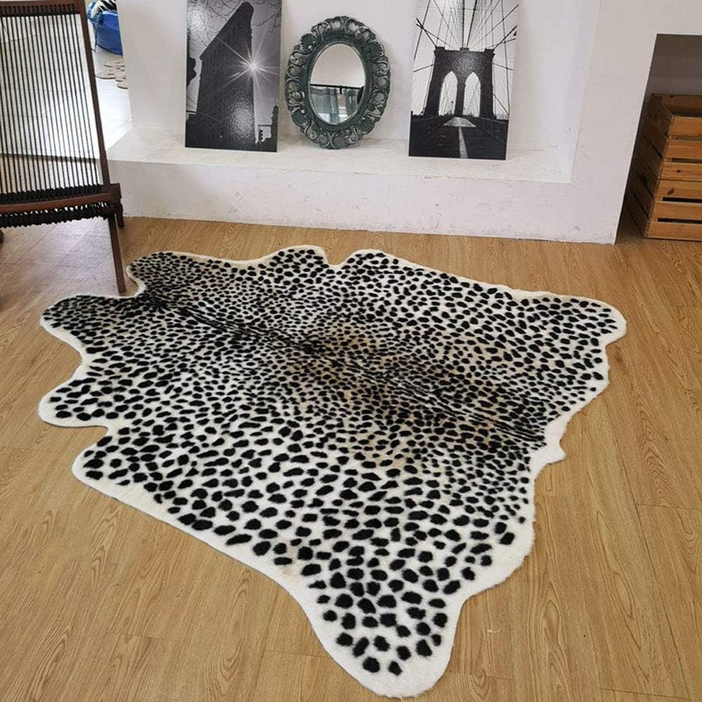 Leopard Print Faux Fur Area Rug 6.8×5.2Ft for Living Room & Bedroom