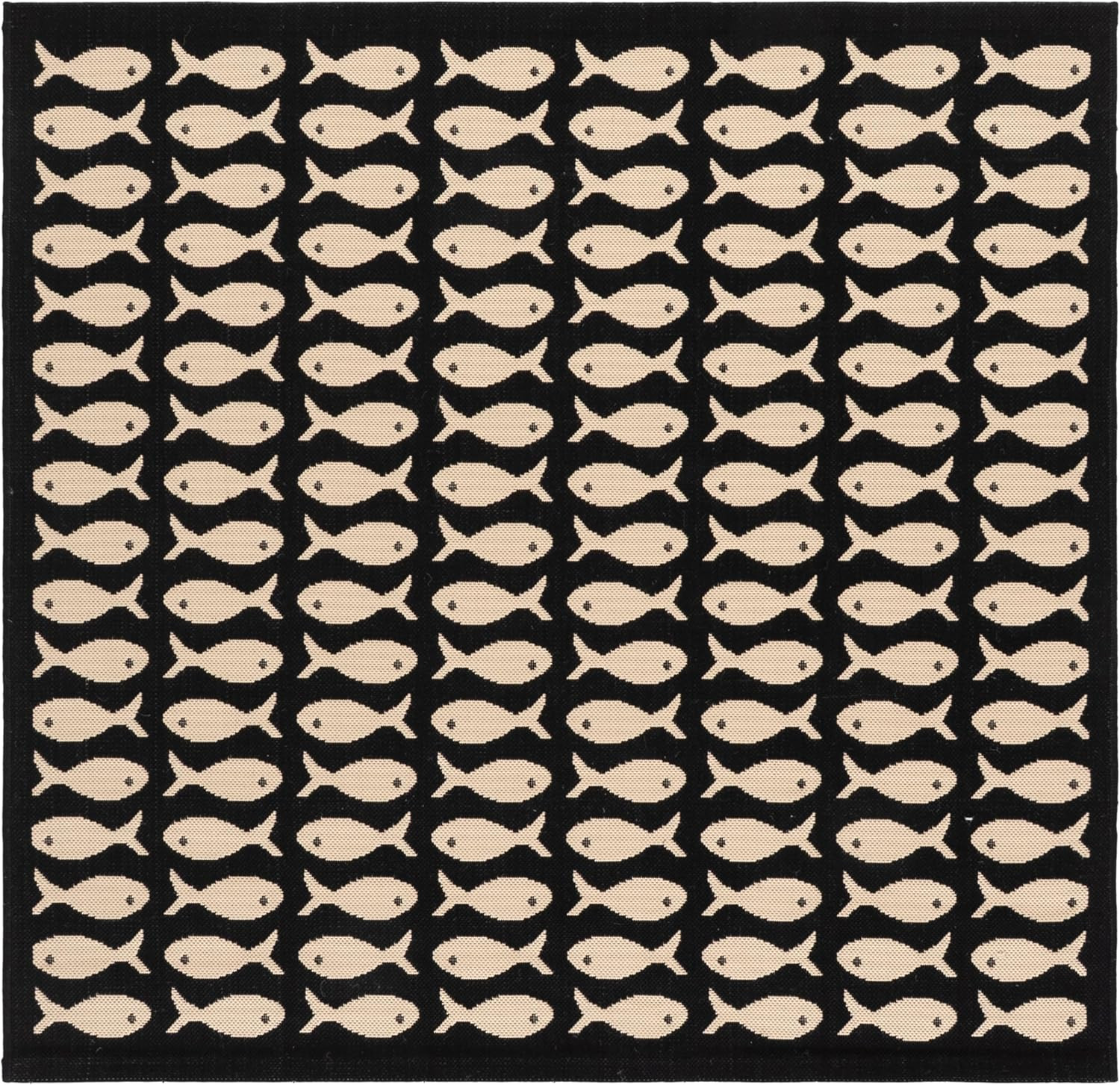 SAFAVIEH Washable Rug Outdoor Courtyard Collection – 4′ Square, Black & Beige, N