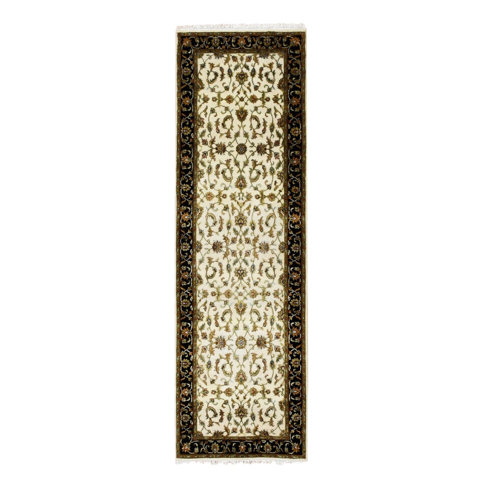2’6″x8’2″ Ivory Hand Knotted Rajasthan Design Wool and Silk Runner Rug R75277