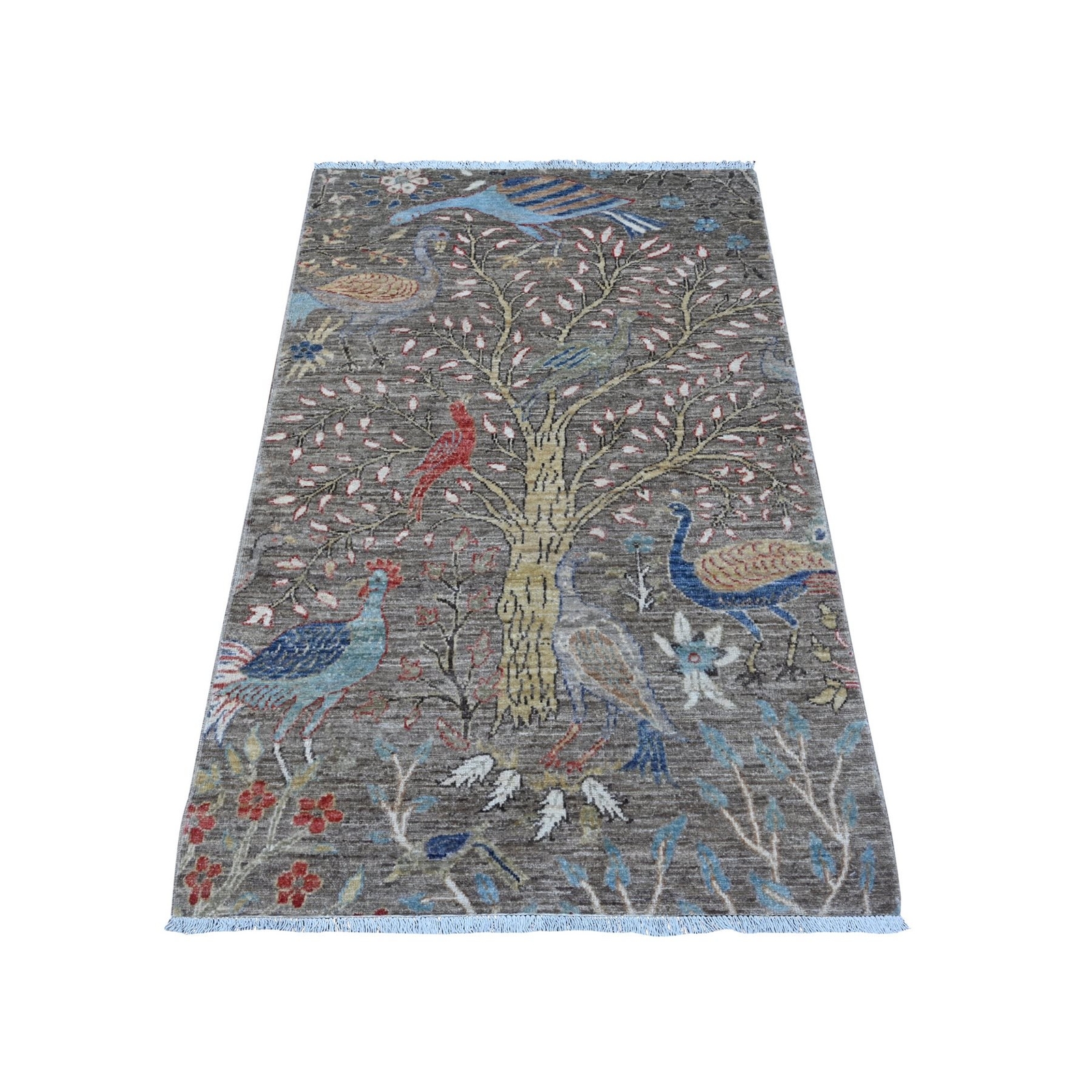 3’1″x5’1″ Elephant Gray Birds Paradise Runner Hand Knotted Oriental Rug R89060