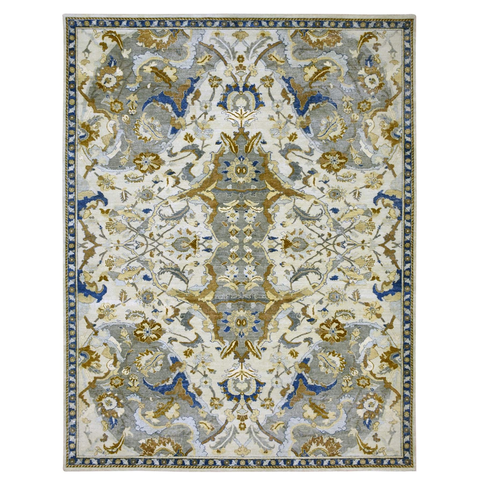 9’2″x12’1″ Ivory Zoroastrian Ispahan Inspired Hand Knotted 100% Wool Rug R75473