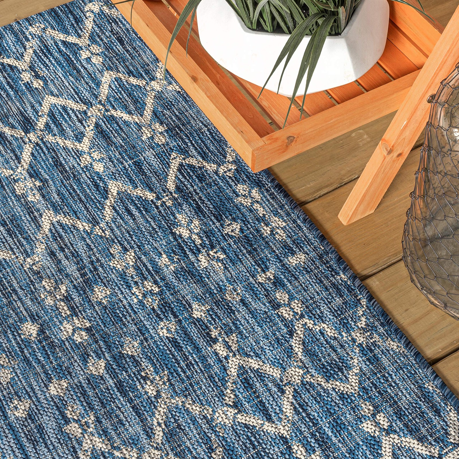 Moroccan Geometric Indoor Outdoor Area Rug 3X5 Navy/Light Gray, Ourika Textur…