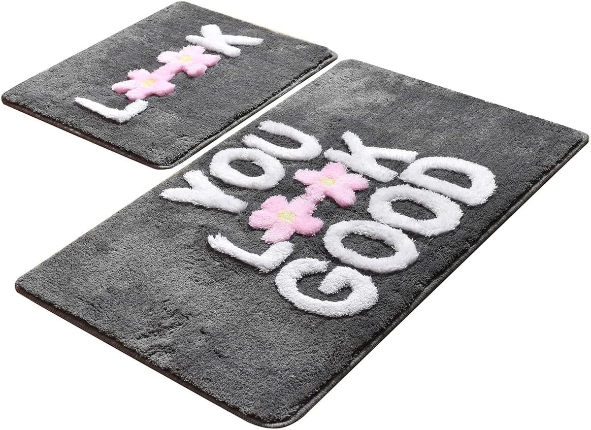 Badezimmerteppiche Look Grey (2er-Set), 60×100 cm + 50×60 cm)