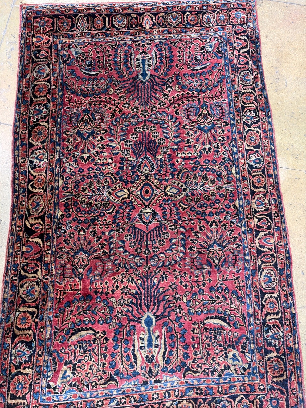 Auth: 1910 Antique Sarougk Village Rug Excellent THICK pile Boudreaux 4×7