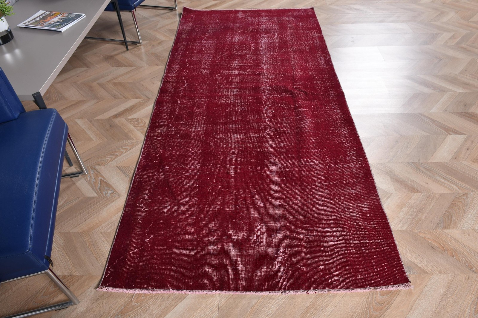 Turkish Rug 3,6×8,2 ft (111×250 cm), Red Plants & trees Vintage Rug