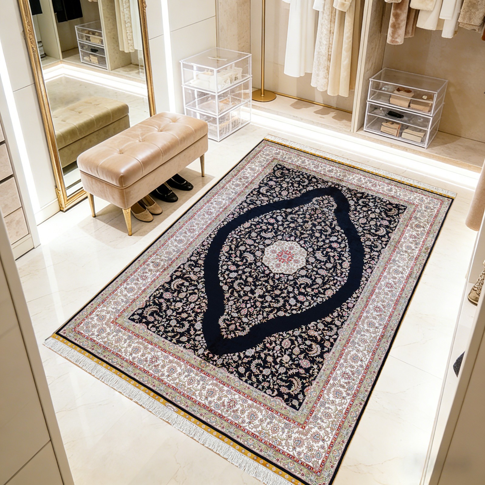 5.5x8ft Handmade Silk Rug Antique Hand-knotted Carpet for Living Room 0205