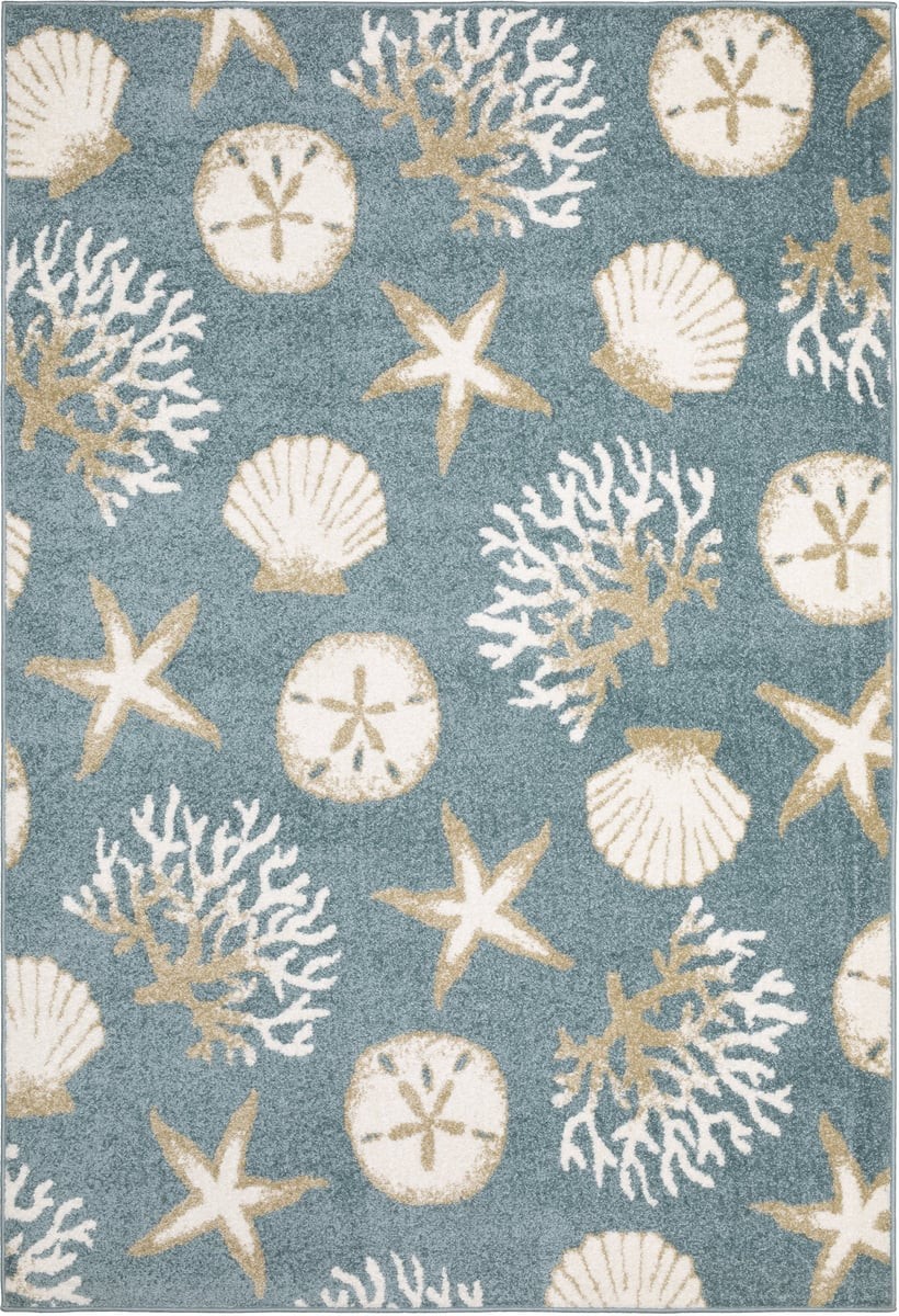 Tropical Seashell Sand Dollar Starfish Sea Coral Beach Blue Rug *FREE SHIPPING*
