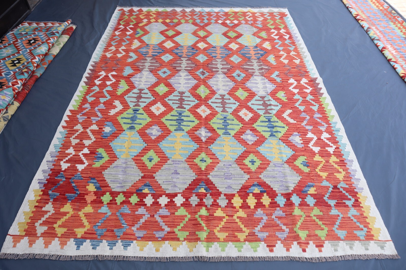 6’8×9’4 ft Authentic Afghan Handwoven Heritage Rug- Turkmen Kilim Area Rug 7×10