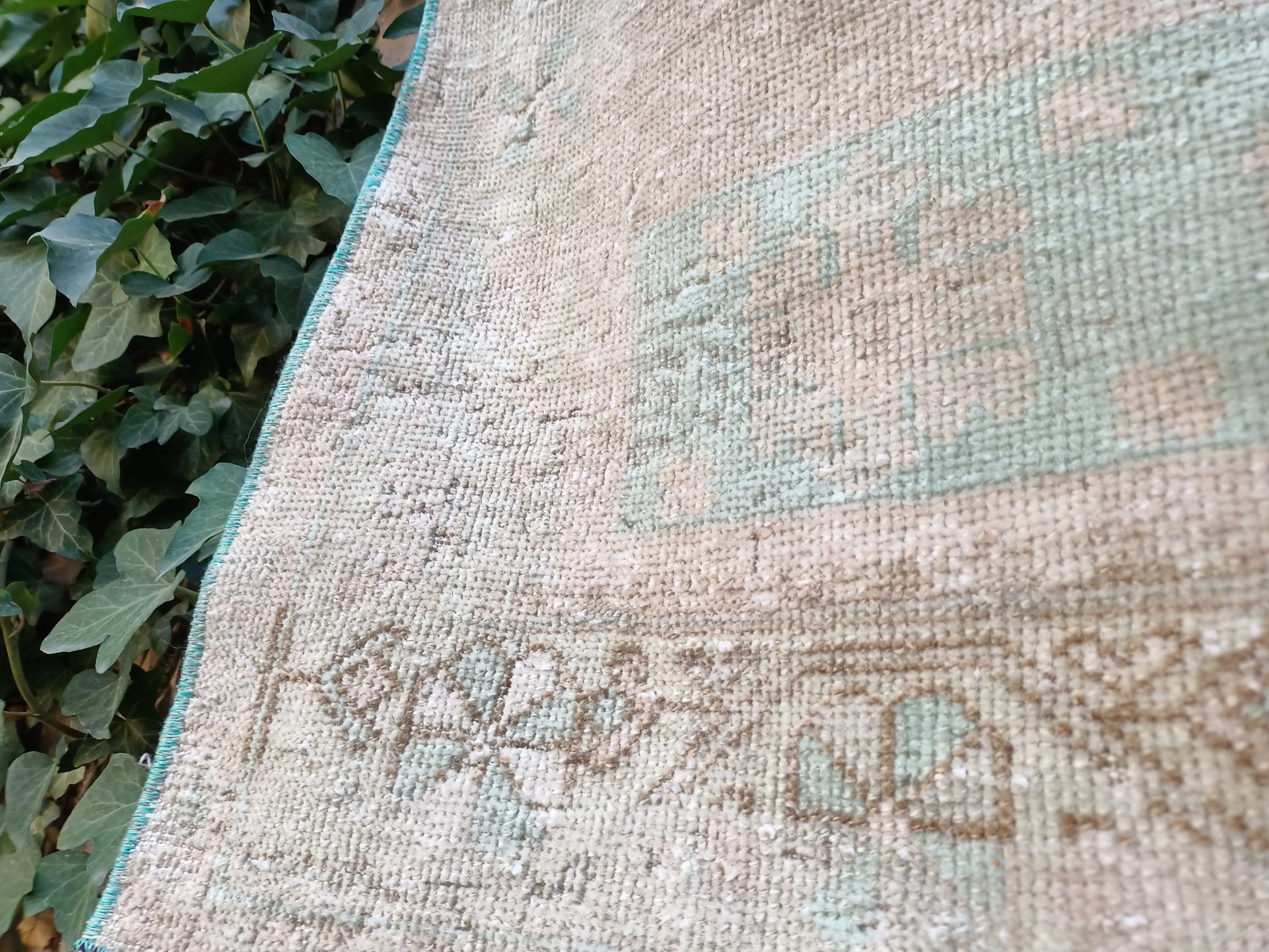 Muted Oushak Rug Vintage Turkish Handknotted Wool Area Rug 3.5×6.8 Feet