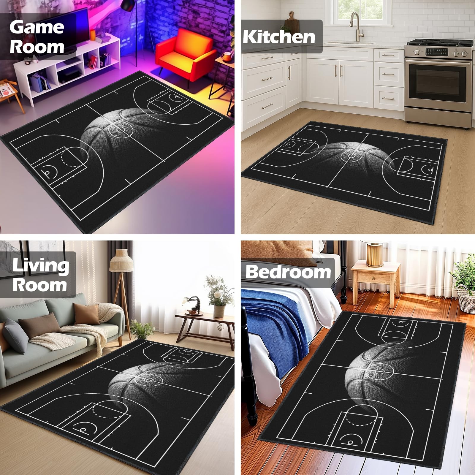 Basketball Court NonSlip Area Rug Carpet Game Living Room Decor 3×5 Ft
