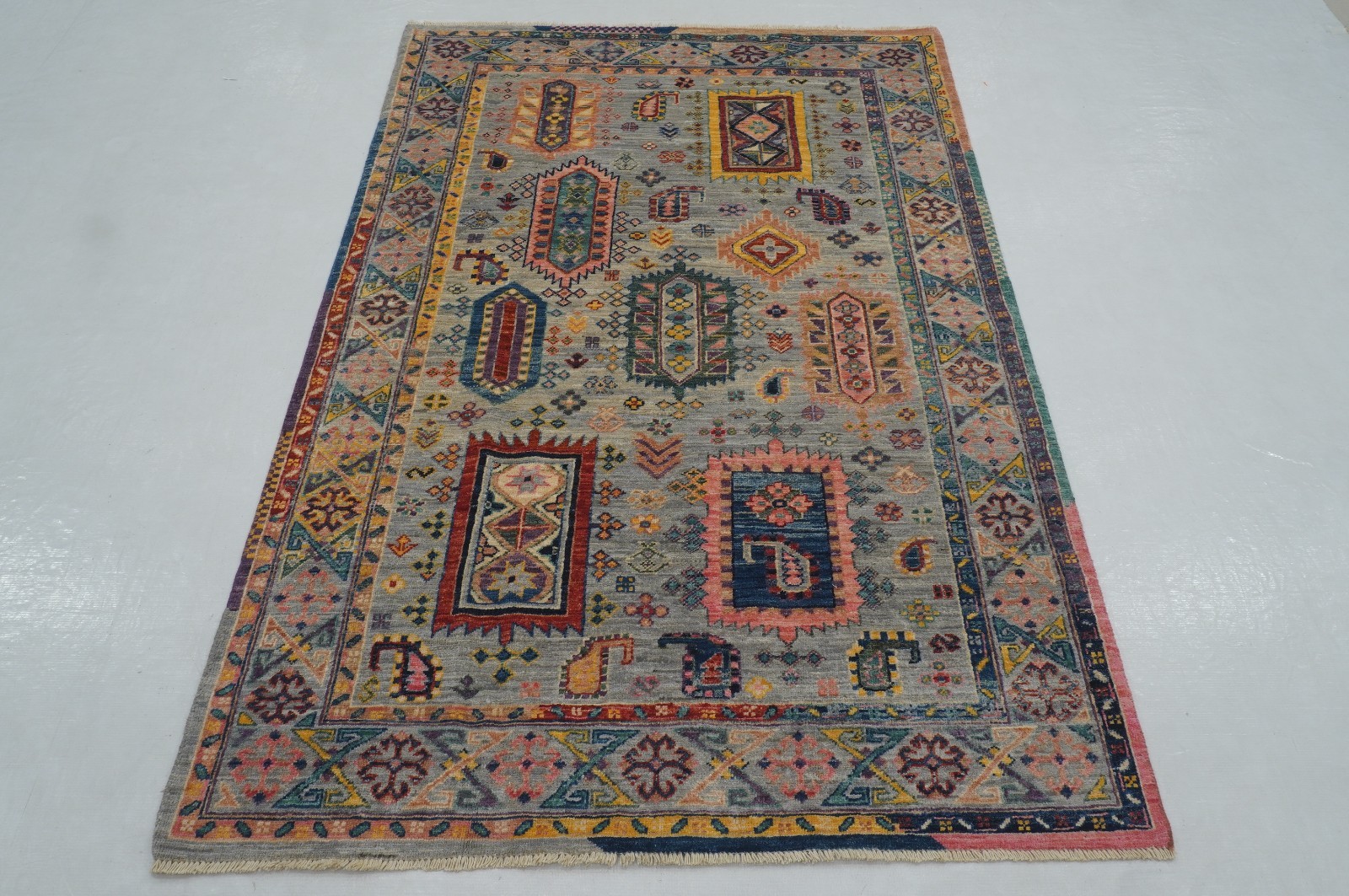 4×6 ft Blue Samarkand Afghan Hand Knotted Wool Oriental Area Rug