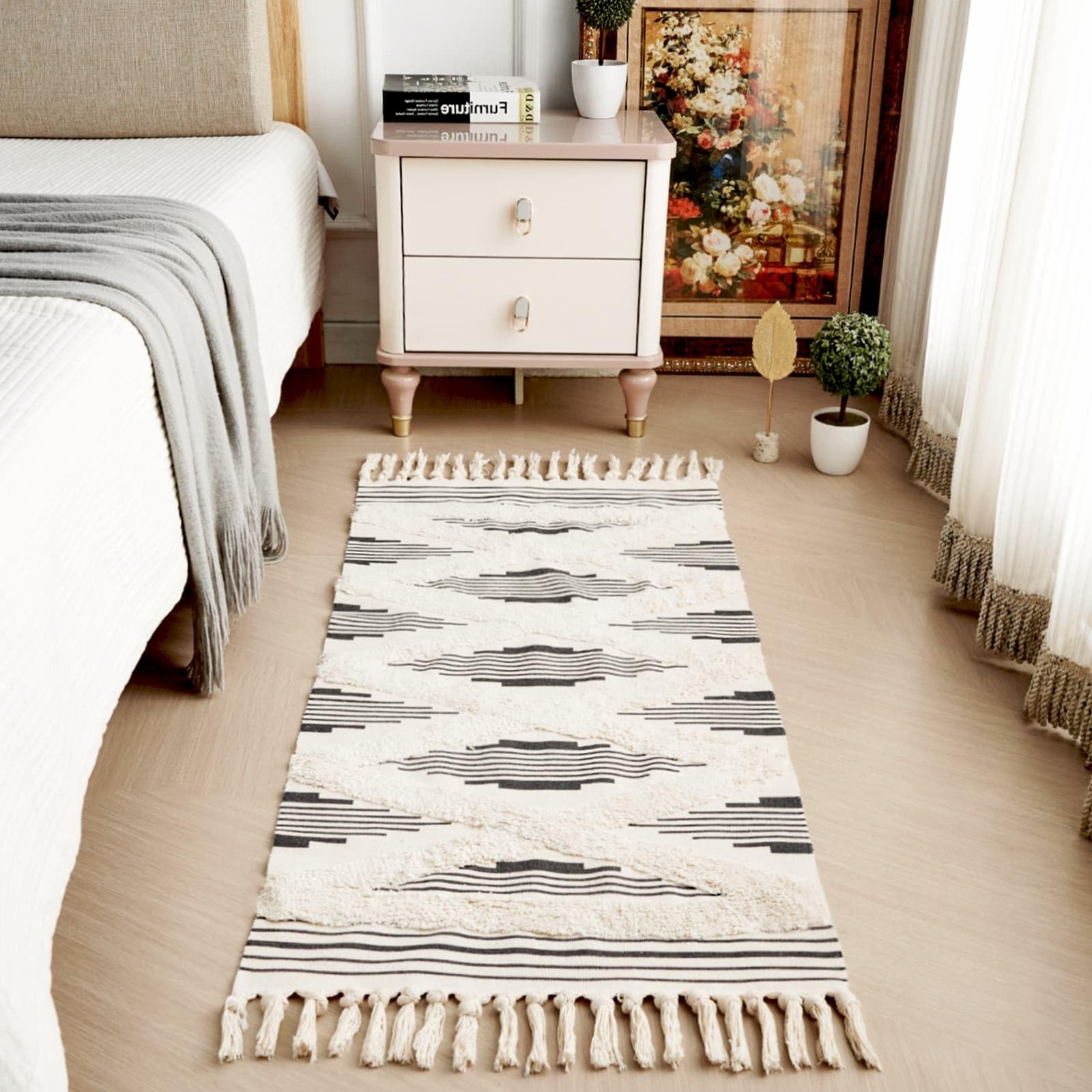 Boho Runner Rug Washable Hallway Rug Runner, Tufted Woven Cotton Farmhouse Ar…
