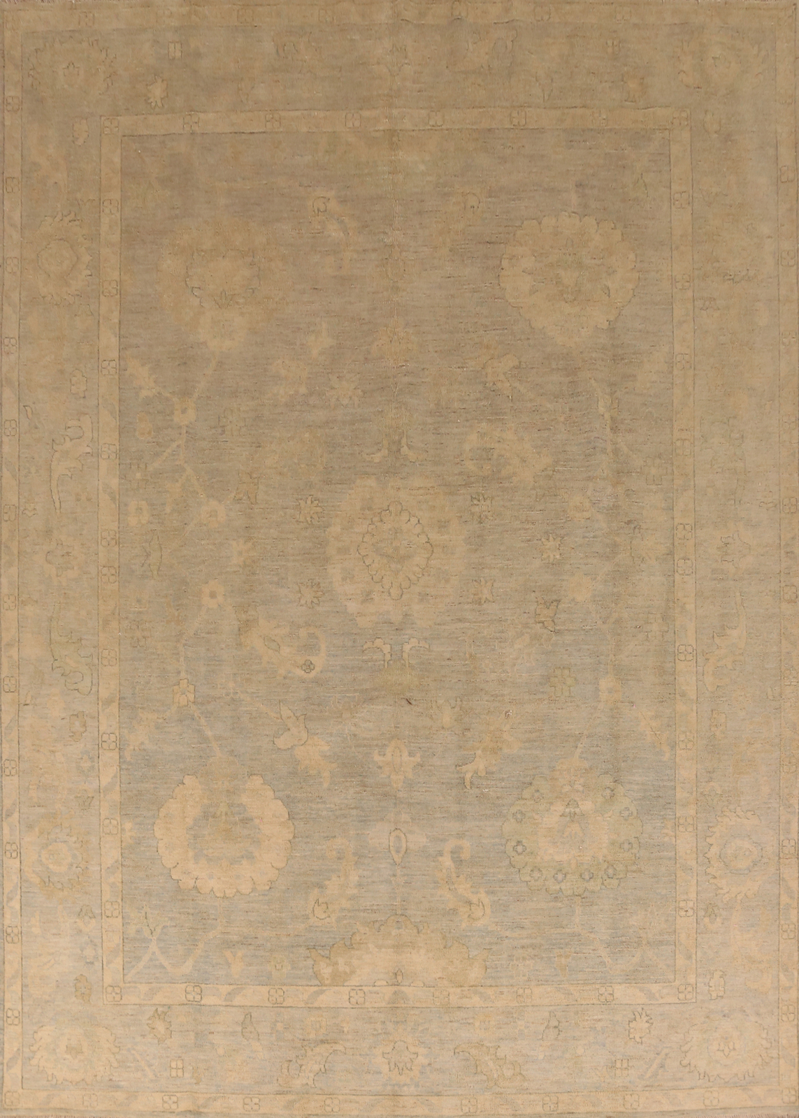 Vegetable Dye All-Over Pattern Oushak Wool Handmade Rug 9×11 ft Turkish Carpet