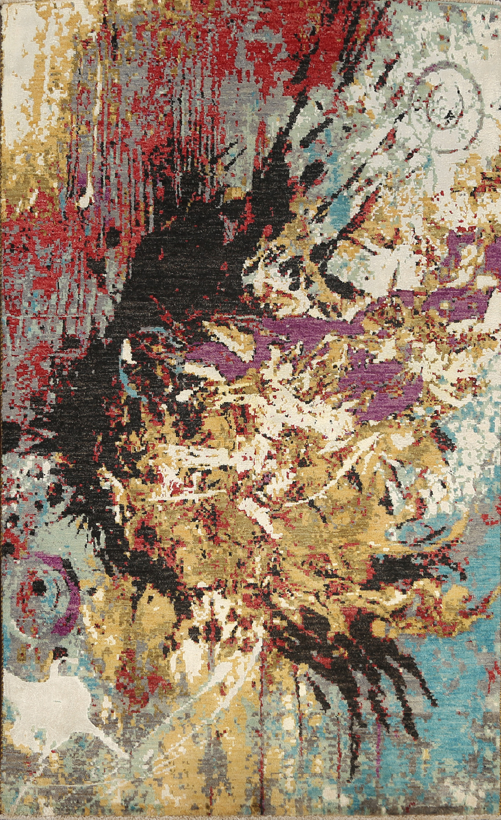Abstract Hand-knotted Wool/ Silk Rug 4×6 ft Modern Design