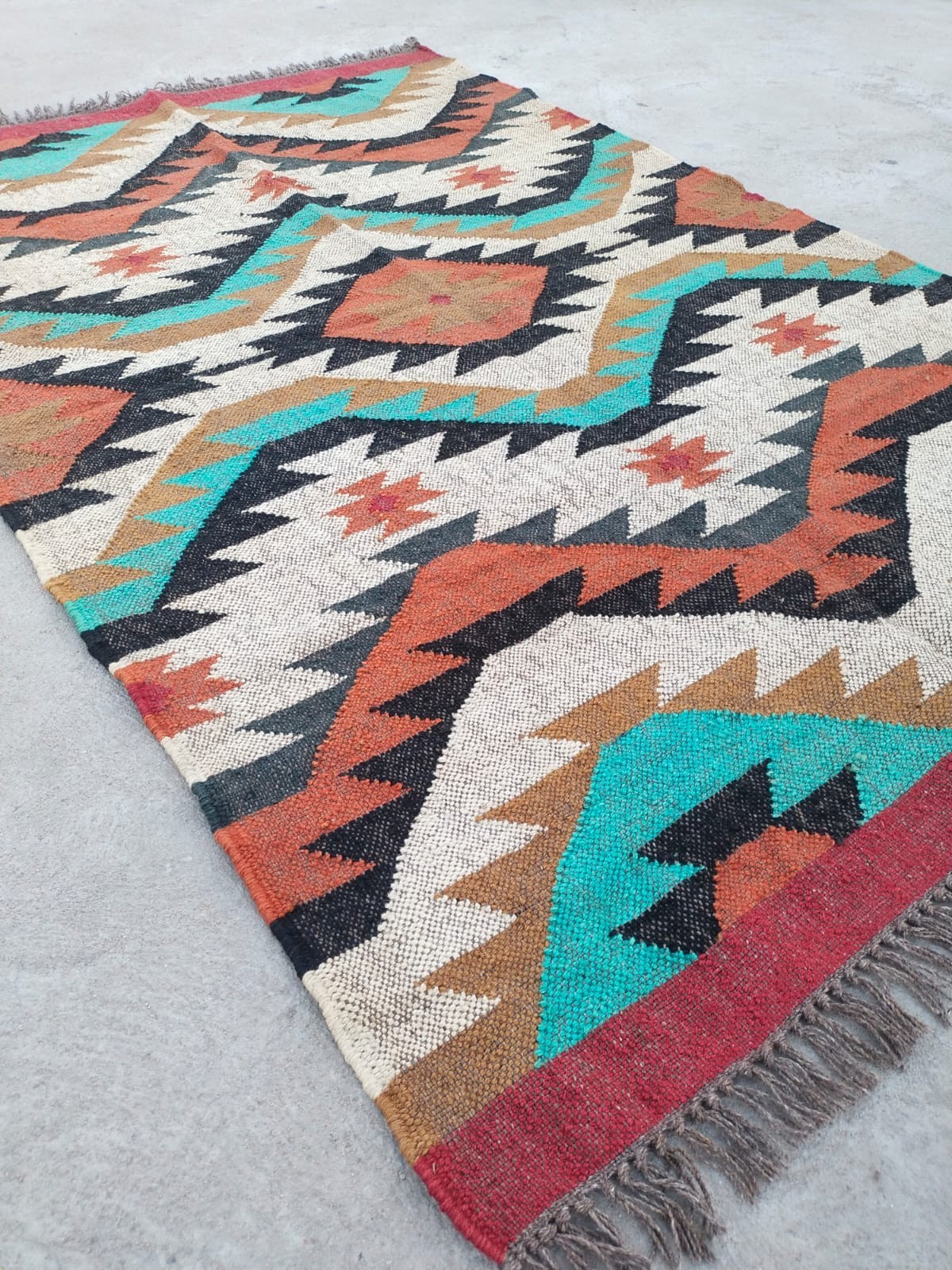 Handwoven Wool Jute Kilim Rug – Boho Area Rug, Rustic Living Room Carpet, Natura