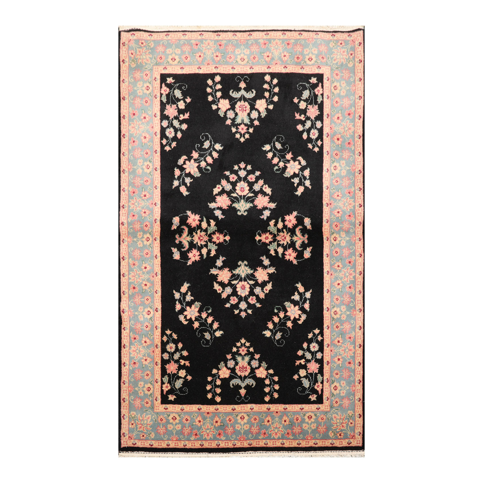 4′ x 6′ Hand Knotted 100% Wool Rare Romanian Saroukk Area Rug Black 4×6