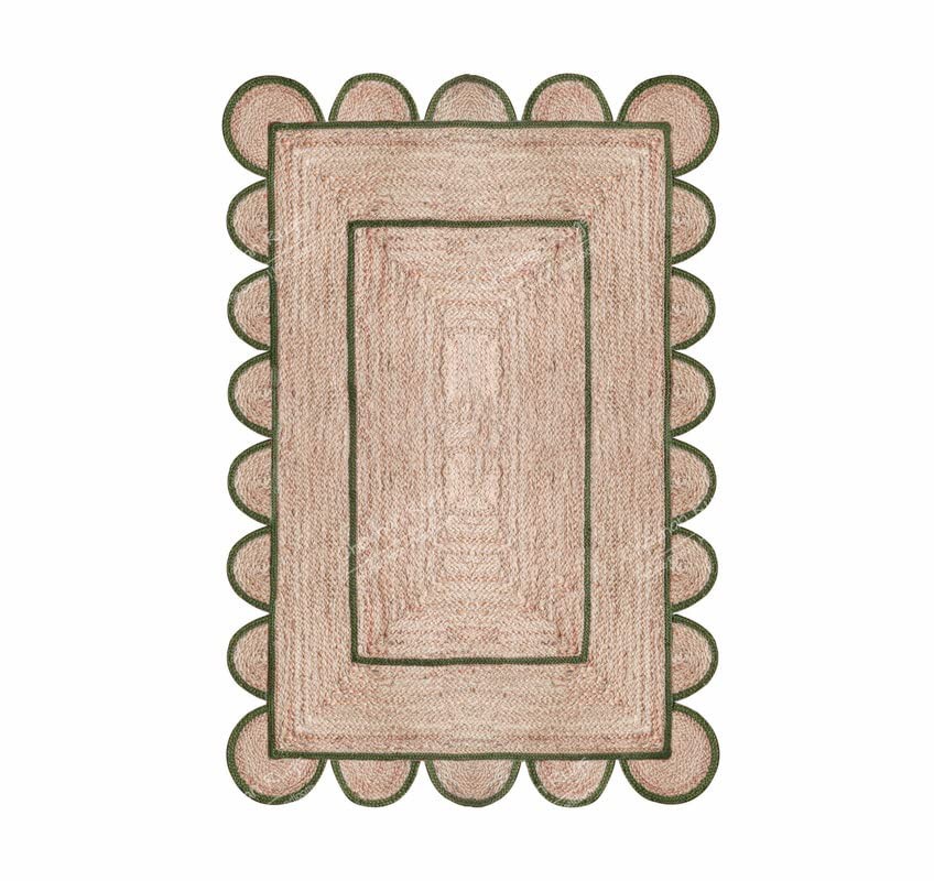 Chouhan Rugs 2×3 Green Scalloped Jute Hand Braided Runner Rug