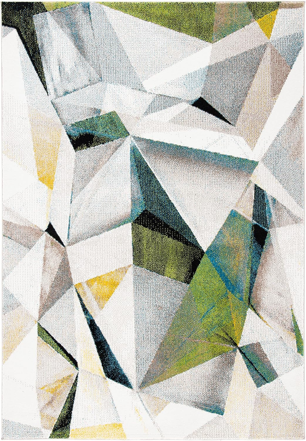 Modern Abstract Ivory & Green Area Rug 6’7″ x 9′ – Non-Shedding, Easy Care