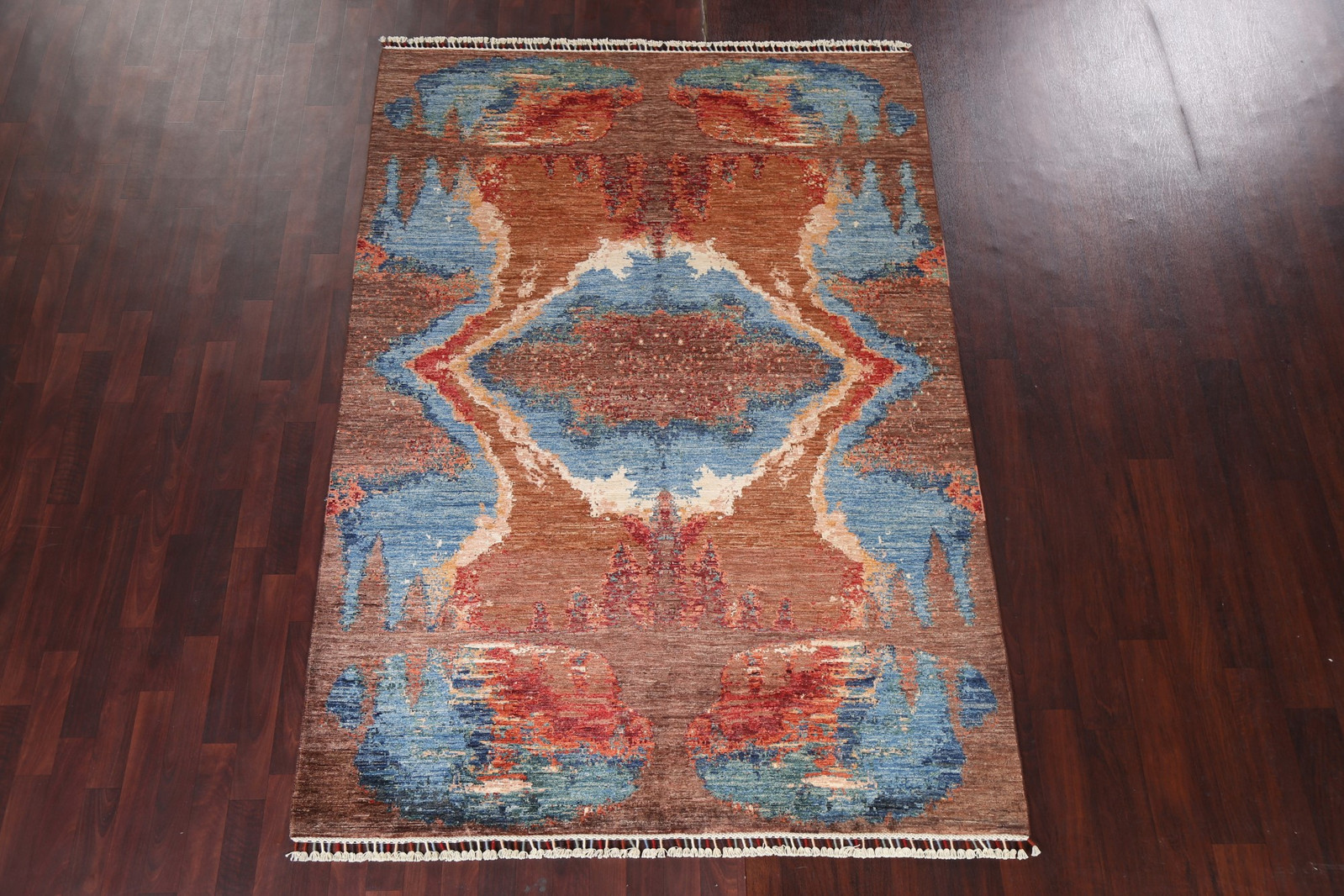 Modern Rust Wool Abstract Oriental Area Rug Hand-made Contemporary Carpet 6×8