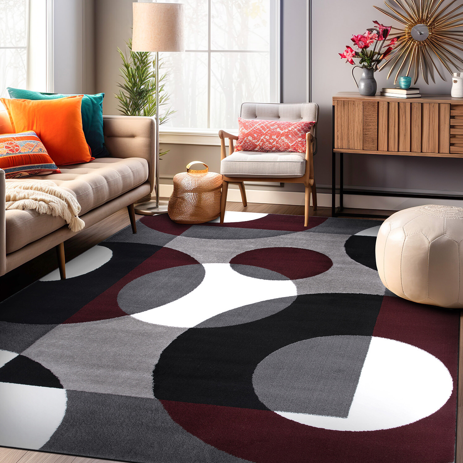 Rugshop Area Rugs Modern Circles Carpet Rugs for Living Room Rug Store New Sale