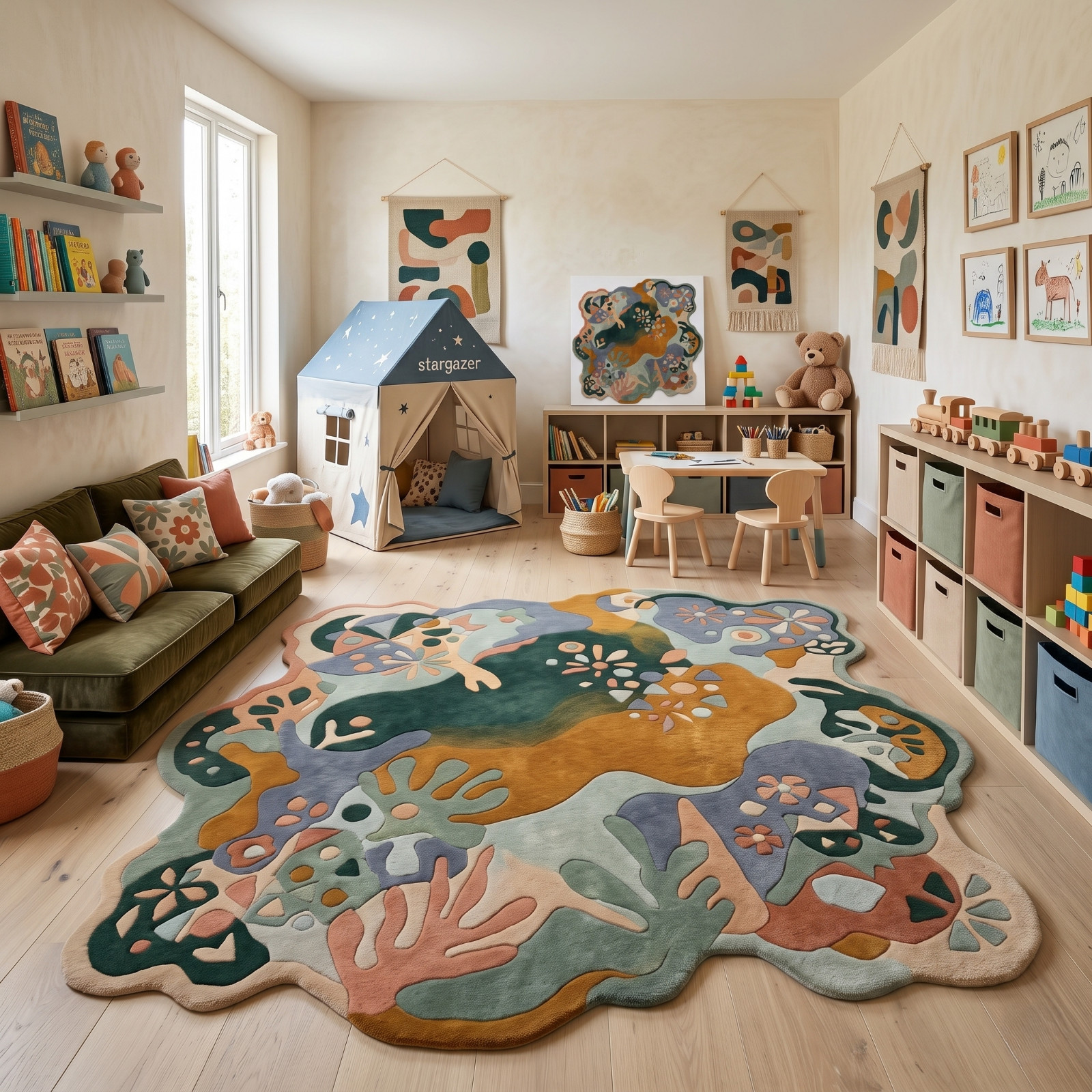 Luxurious Abstract Irregular Handmade Wool Area Rug Modern Unique Design RS Rugs