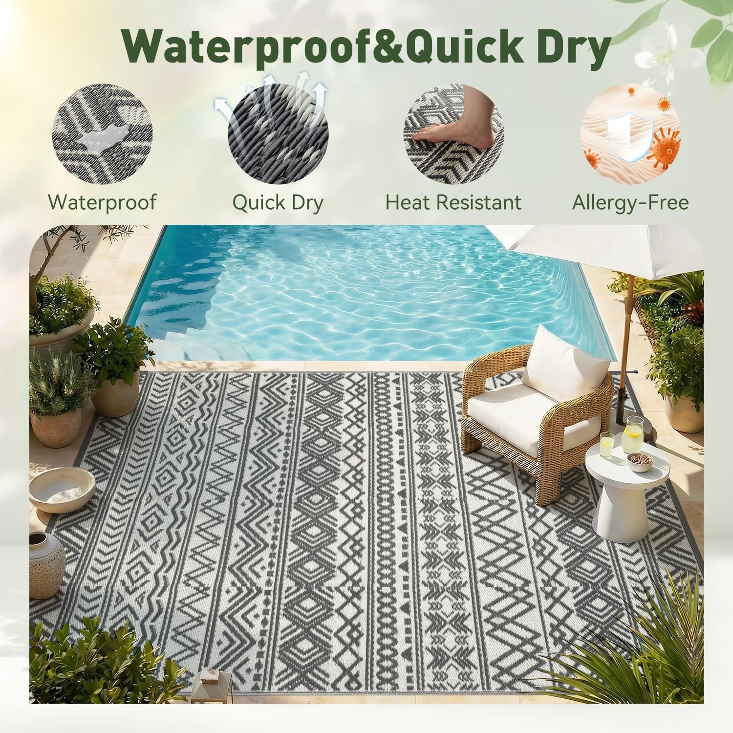 MontVoo-Outdoor Rug Waterproof 6×9 ft Outdoor Carpet Patio Rug Mat Reversible…