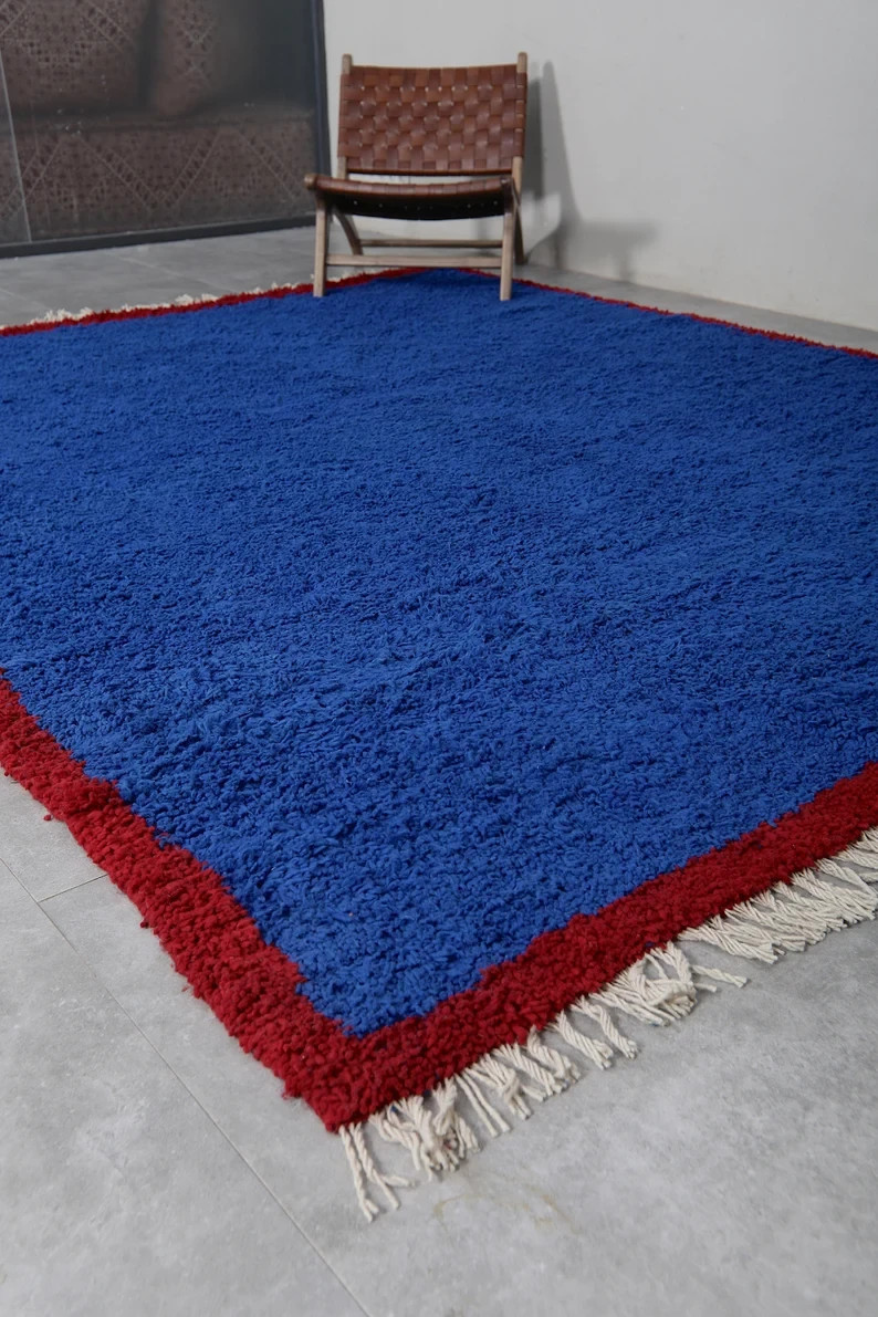Hand Knotted Moroccan Blue Wool Rug – Custom Beni Ourain Style
