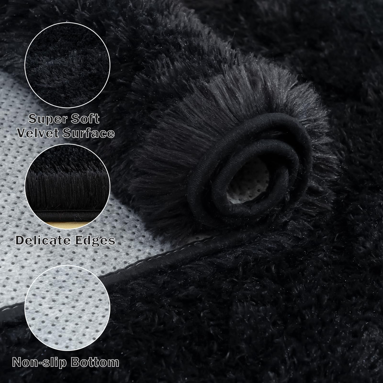 Large Area Rugs for Living Room Bedroom, 5×7 Feet Black Fluffy Shag Rugs, Ultra