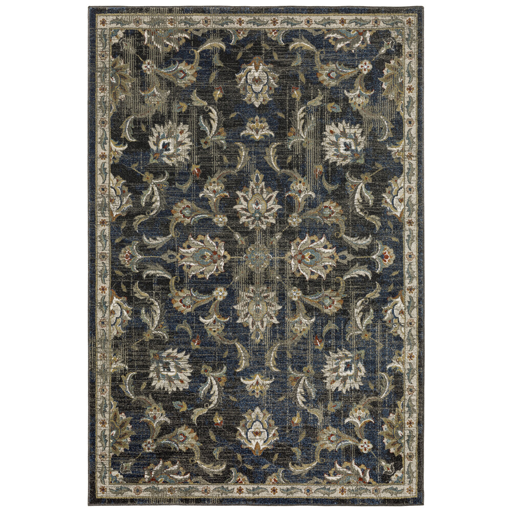 Black Bulbs Scrolls Vines Leaves Bordered Area Rug 4333B – Aprx 3′ 10″ x 5′ 5″